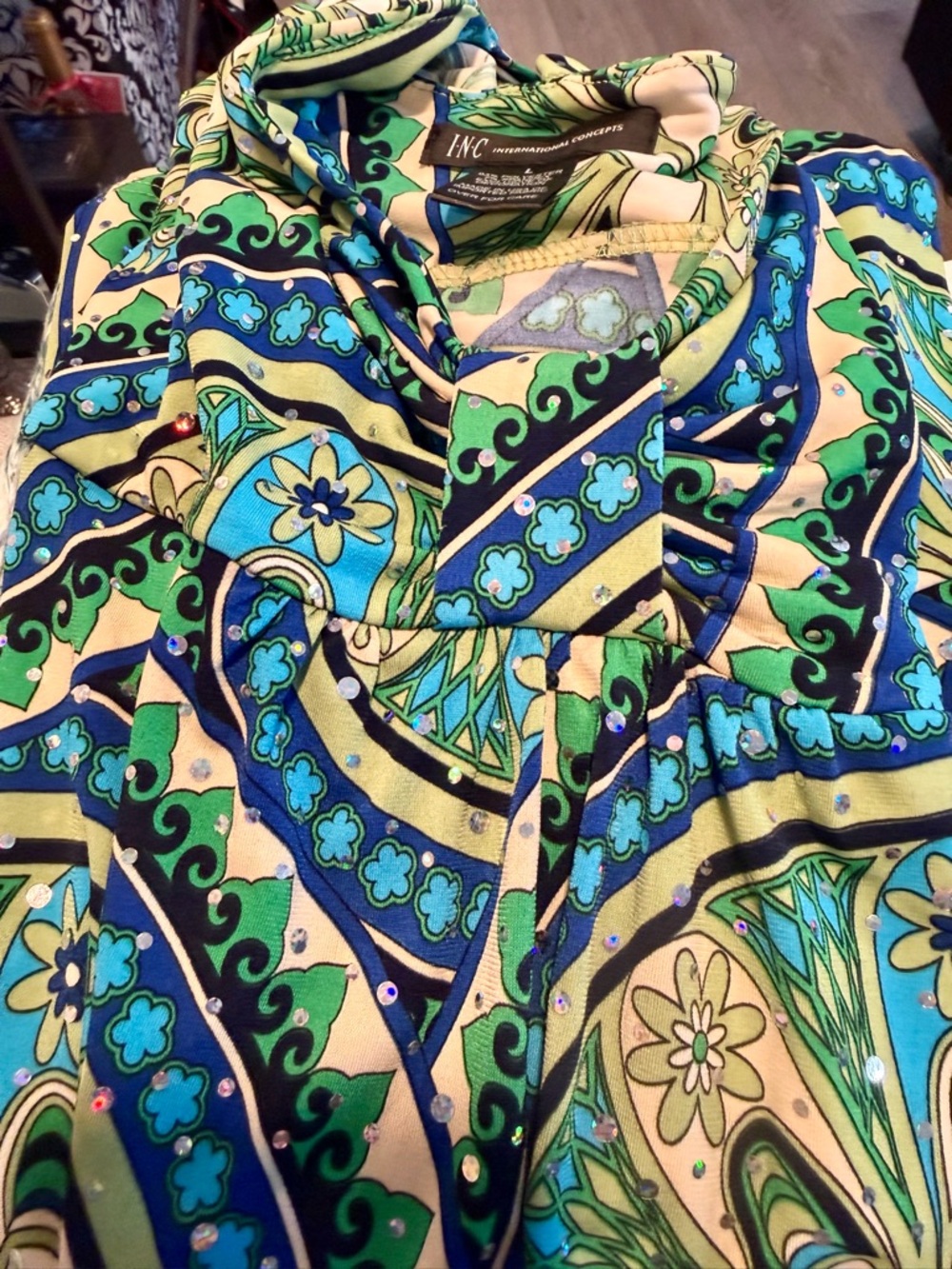 INC International Concepts Green and Blue Floral-Print Camisole - Picture 3 of 4